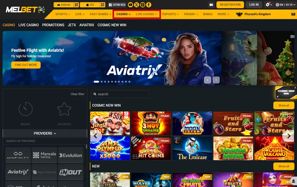 Melbet Kenya Casino Screenshot